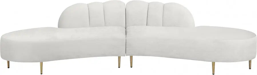 Divine Velvet 2 Piece Sectional In Cream - ATL FURNITURE