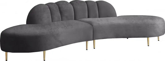 Divine Velvet 2 Piece Sectional In Grey - ATL FURNITURE