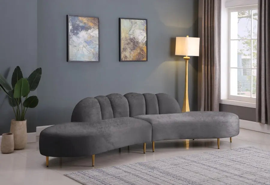 Divine Velvet 2 Piece Sectional In Grey - ATL FURNITURE