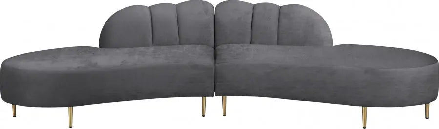 Divine Velvet 2 Piece Sectional In Grey - ATL FURNITURE