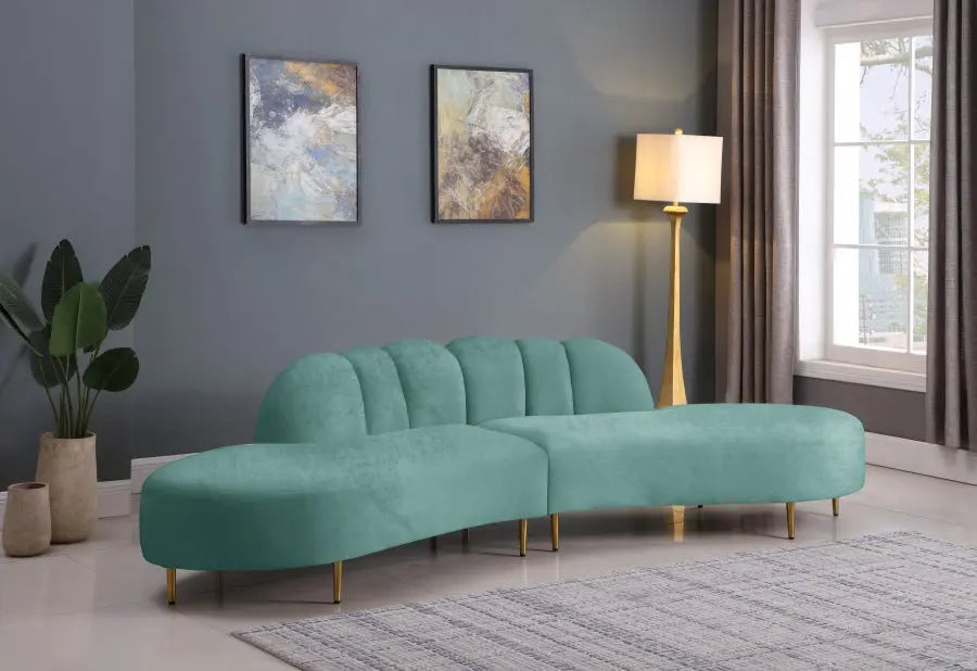 Divine Velvet 2 Piece Sectional In Mint - ATL FURNITURE