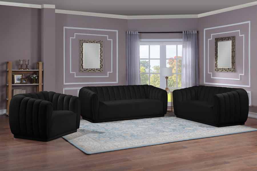 Dixie 3 Piece Living Room Set In Black - ATL FURNITURE