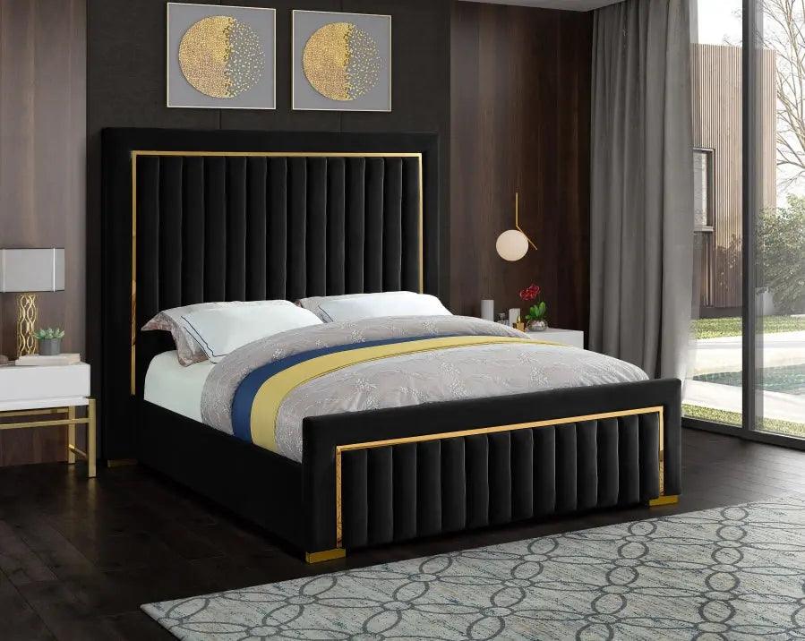 Dolce Velvet King Bed In Black - ATL FURNITURE