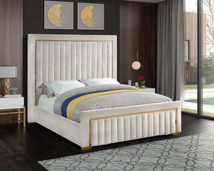 Dolce Velvet King Bed In Cream - ATL FURNITURE