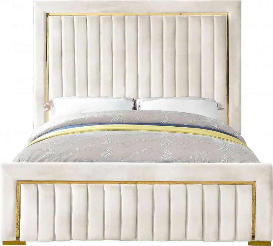 Dolce Velvet King Bed In Cream - ATL FURNITURE