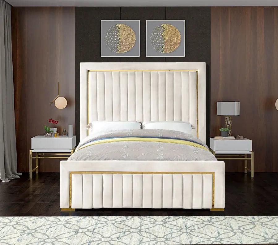 Dolce Velvet King Bed In Cream - ATL FURNITURE