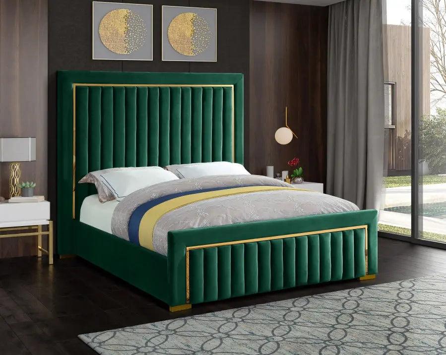 Dolce Velvet King Bed In Green - ATL FURNITURE