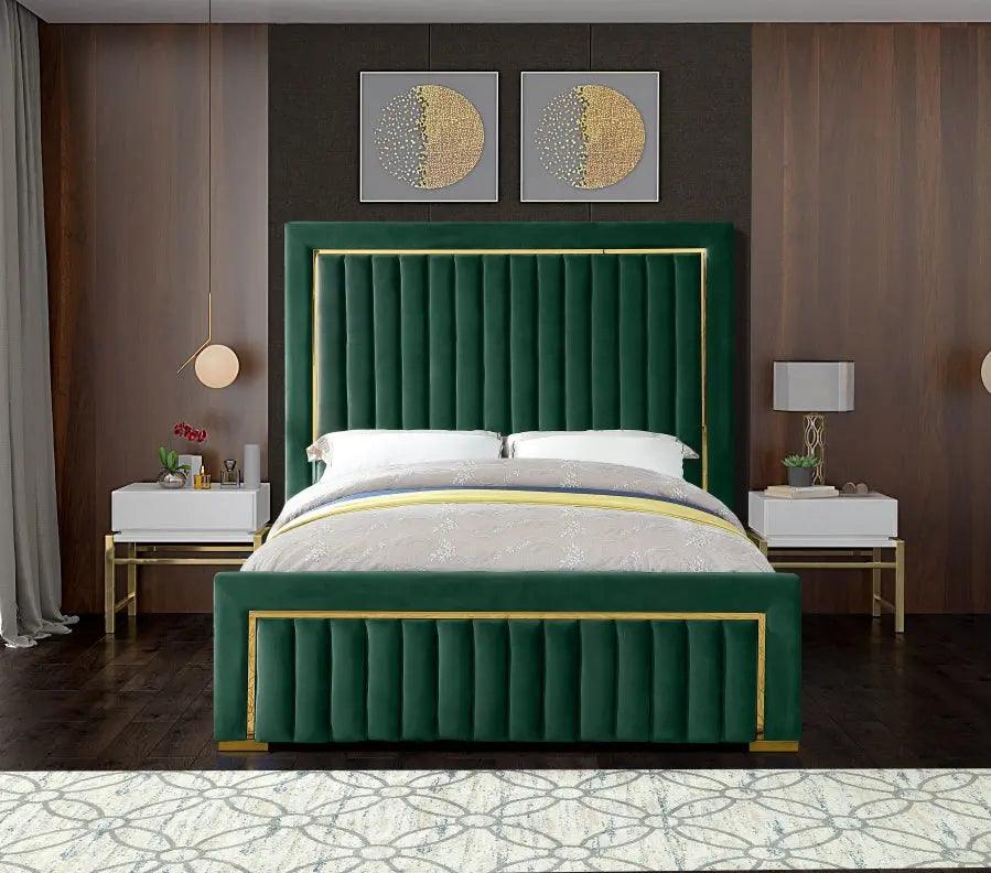 Dolce Velvet King Bed In Green - ATL FURNITURE