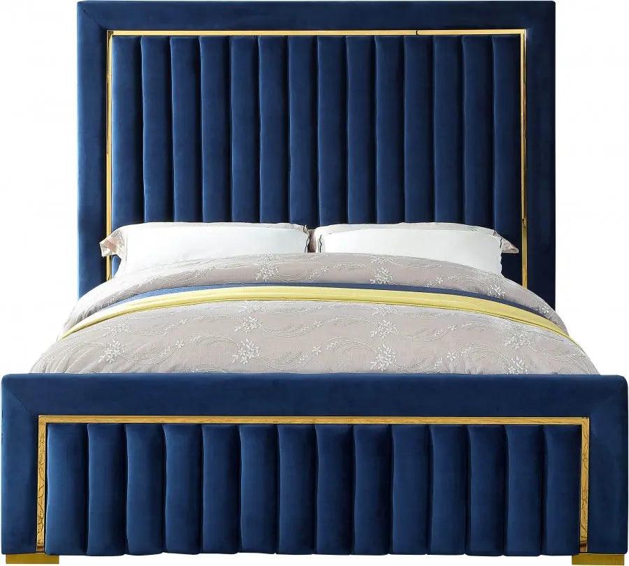 Dolce Velvet King Bed In Navy - ATL FURNITURE