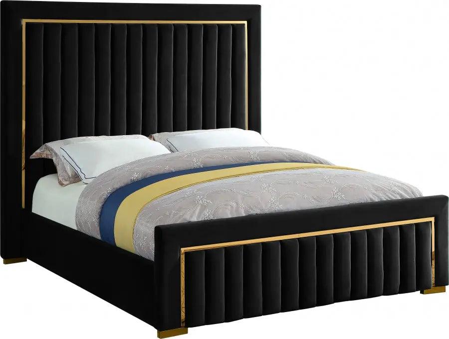 Dolce Velvet Queen Bed In Black - ATL FURNITURE