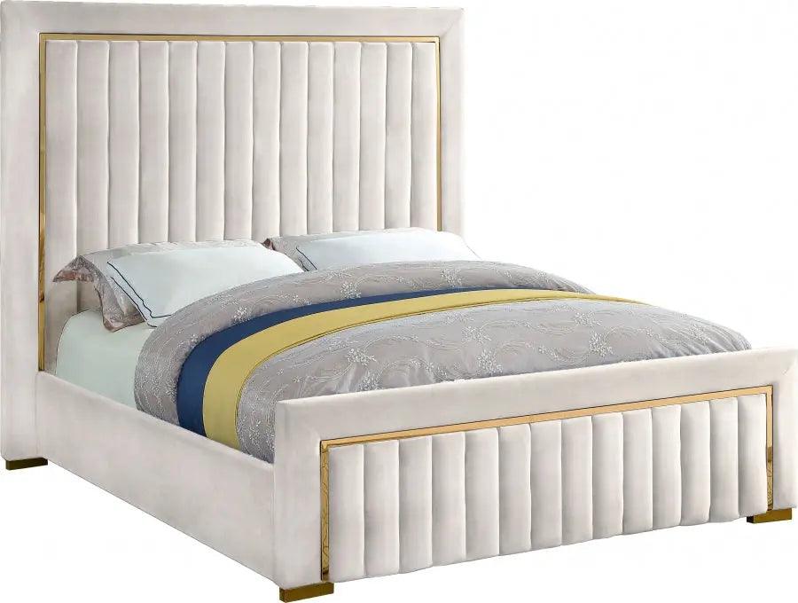 Dolce Velvet Queen Bed In Cream - ATL FURNITURE