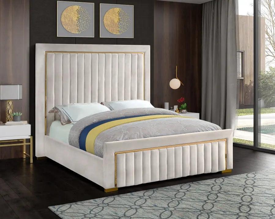 Dolce Velvet Queen Bed In Cream - ATL FURNITURE
