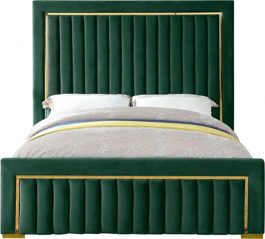 Dolce Velvet Queen Bed In Green - ATL FURNITURE