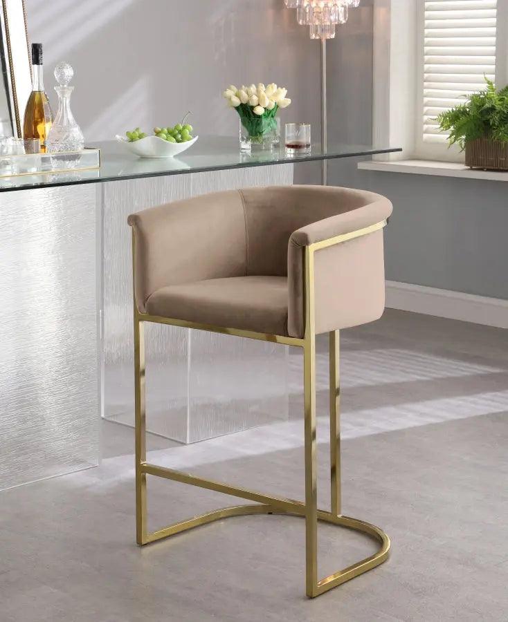 Donatella Velvet Counter Stool In Beige - 700Beige-C - ATL FURNITURE