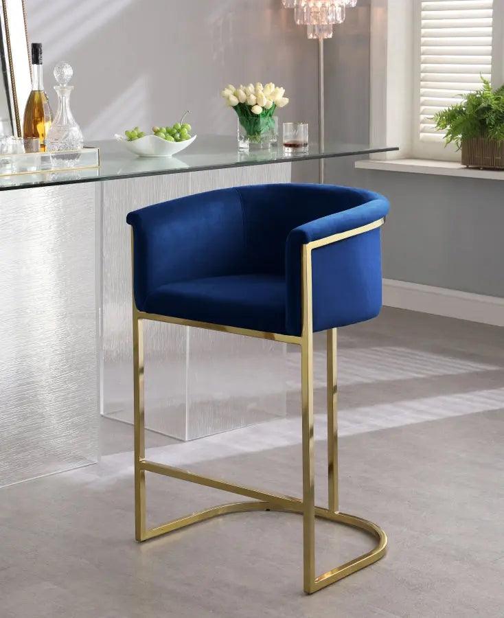 Donatella Velvet Counter Stool In Navy - 700Navy-C - ATL FURNITURE