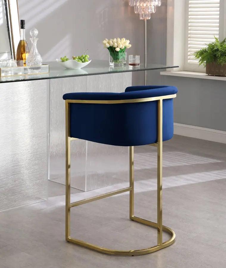 Donatella Velvet Counter Stool In Navy - 700Navy-C - ATL FURNITURE