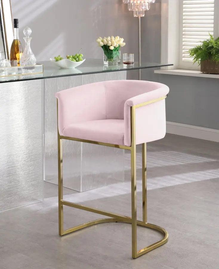 Donatella Velvet Counter Stool In Pink - 700Pink-C - ATL FURNITURE