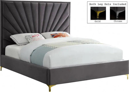 Eclipse Velvet King Bed In Grey - ATL FURNITURE