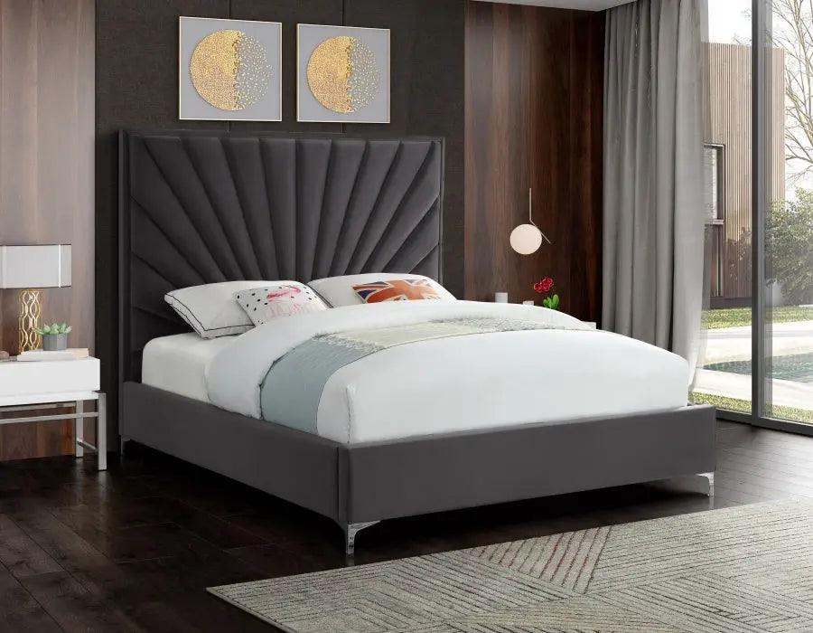 Eclipse Velvet King Bed In Grey - ATL FURNITURE