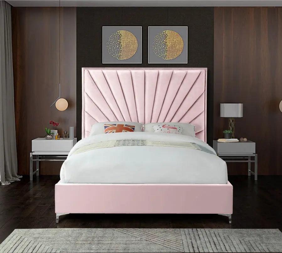 Eclipse Velvet King Bed In Pink - ATL FURNITURE