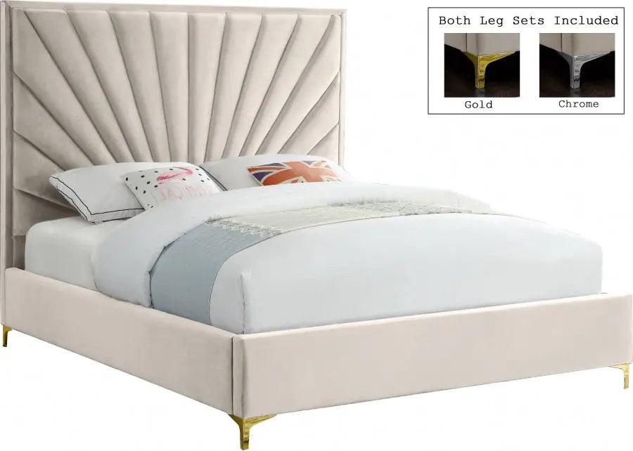 Eclipse Velvet Queen Bed In Cream - ATL FURNITURE