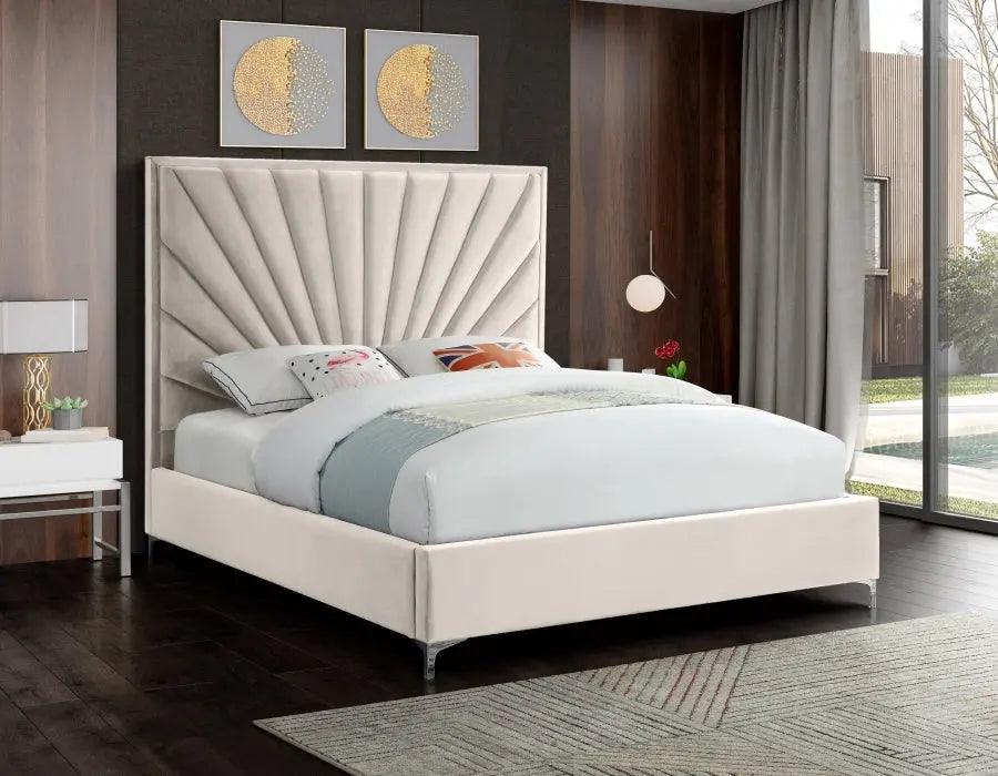 Eclipse Velvet Queen Bed In Cream - ATL FURNITURE