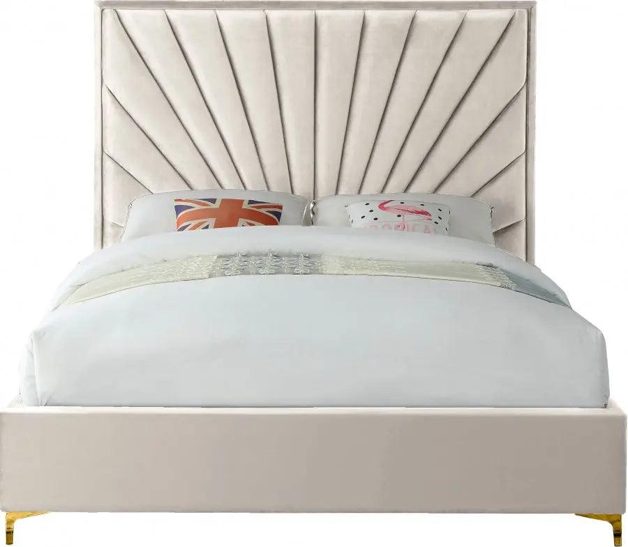 Eclipse Velvet Queen Bed In Cream - ATL FURNITURE