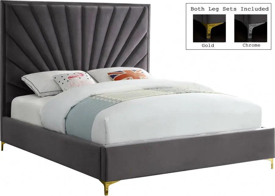Eclipse Velvet Queen Bed In Grey - ATL FURNITURE