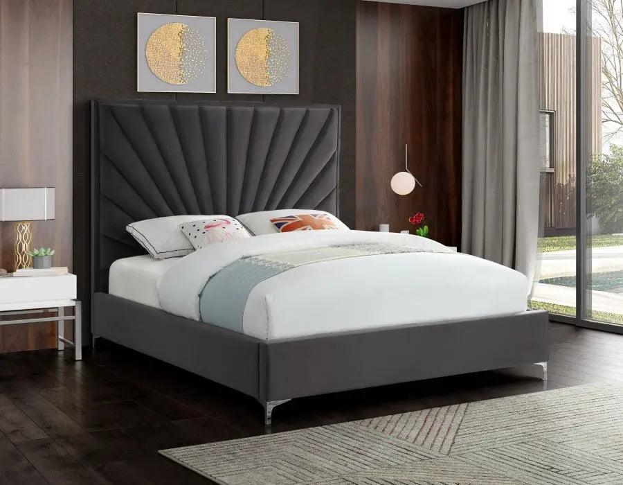 Eclipse Velvet Queen Bed In Grey - ATL FURNITURE