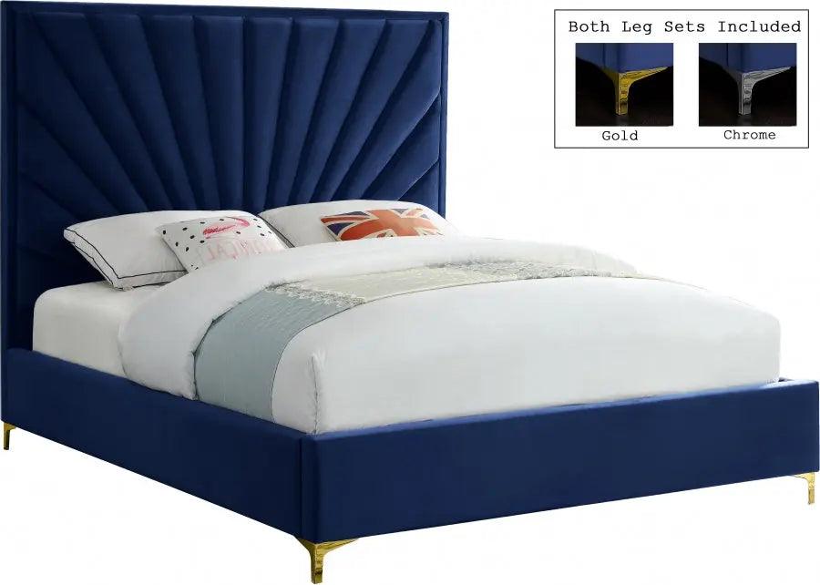 Eclipse Velvet Queen Bed In Navy - ATL FURNITURE