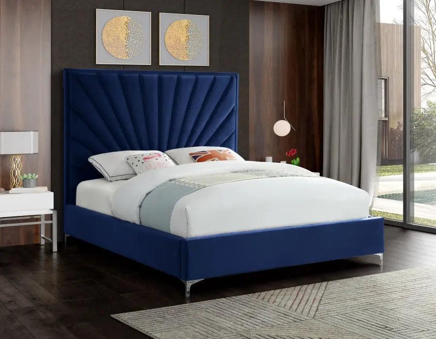 Eclipse Velvet Queen Bed In Navy - ATL FURNITURE