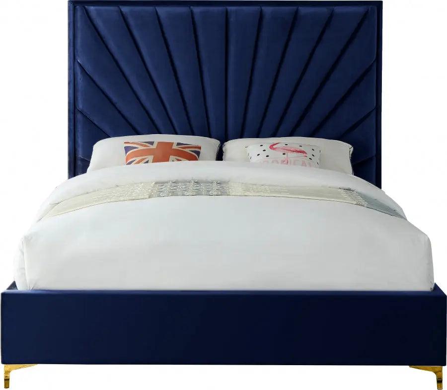 Eclipse Velvet Queen Bed In Navy - ATL FURNITURE