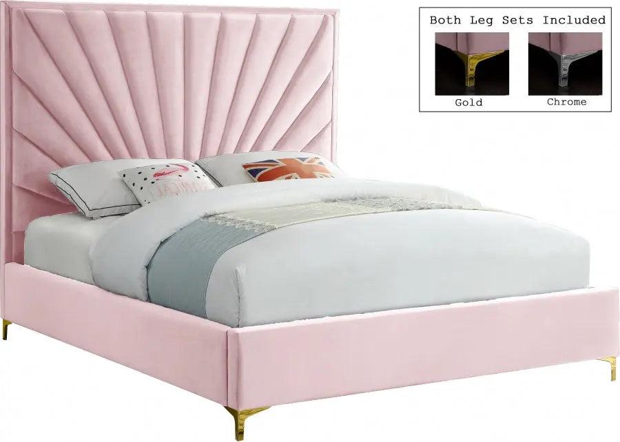 Eclipse Velvet Queen Bed In Pink - ATL FURNITURE