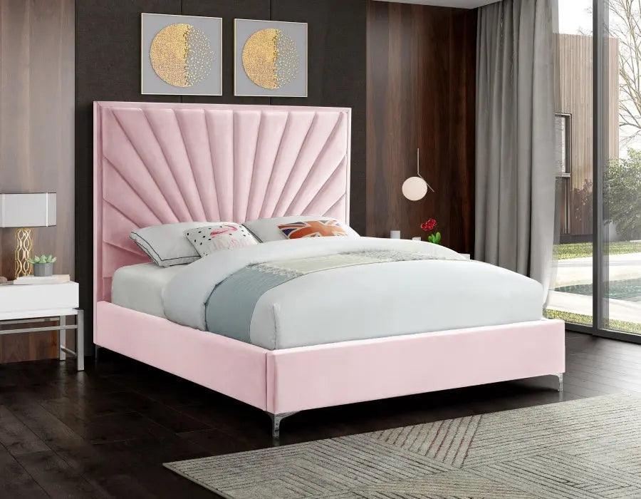 Eclipse Velvet Queen Bed In Pink - ATL FURNITURE