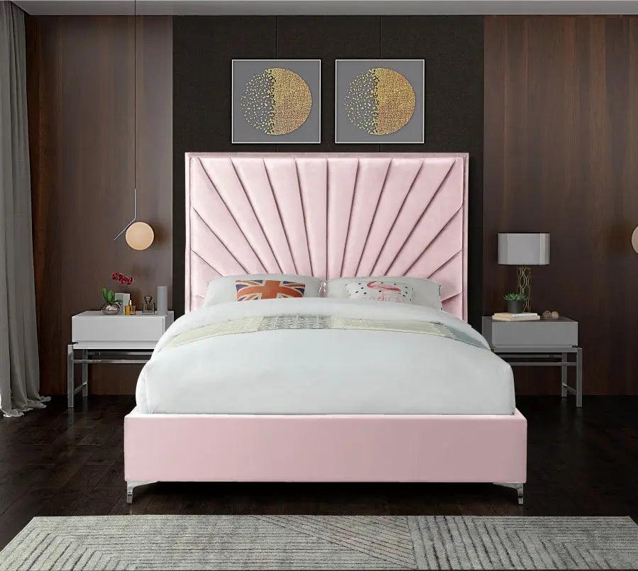 Eclipse Velvet Queen Bed In Pink - ATL FURNITURE
