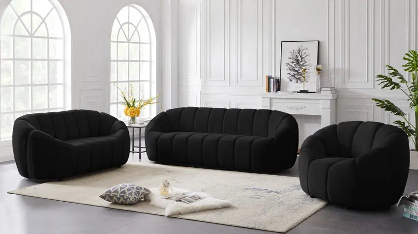 Meridian Furniture - Elijah Velvet Sofa In Black - 613Black-S - ATL FURNITURE