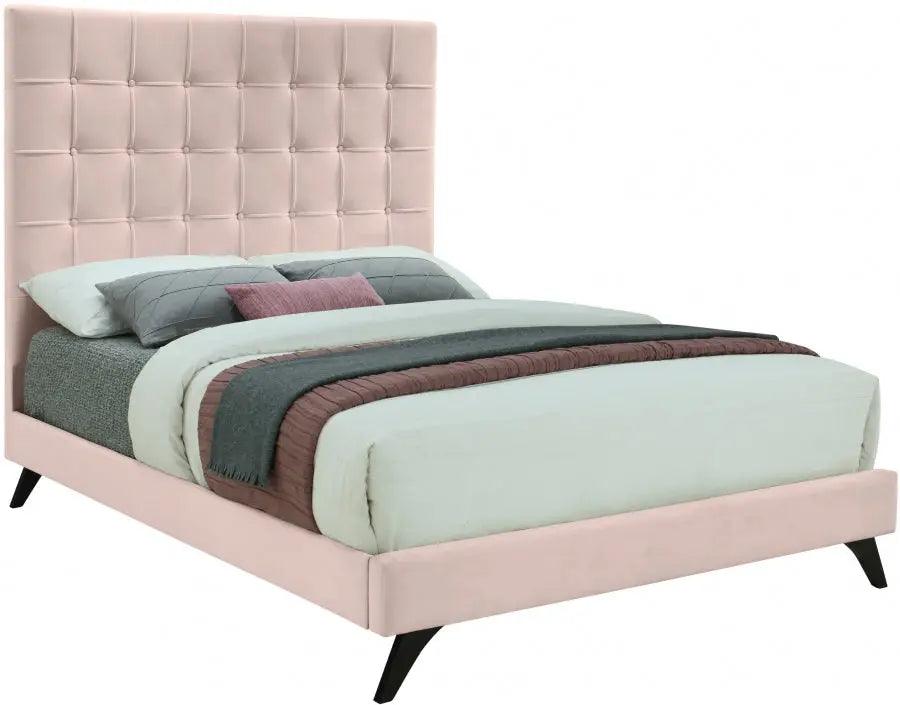 Elly Velvet King Bed In Pink - Ellypink-K - ATL FURNITURE