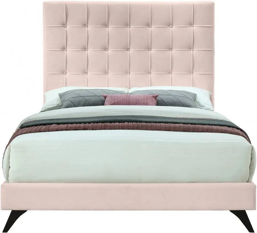 Elly Velvet King Bed In Pink - Ellypink-K - ATL FURNITURE