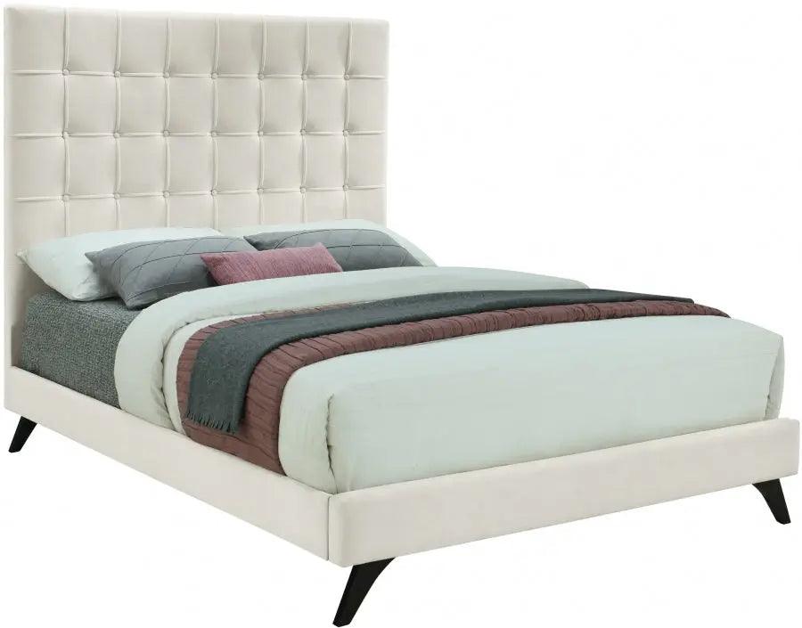 Elly Velvet Queen Bed In Cream - Ellycream-Q - ATL FURNITURE