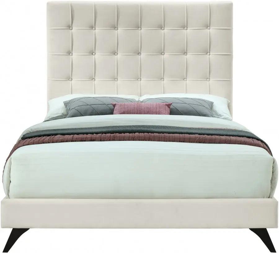 Elly Velvet Queen Bed In Cream - Ellycream-Q - ATL FURNITURE