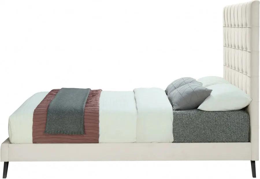 Elly Velvet Queen Bed In Cream - Ellycream-Q - ATL FURNITURE