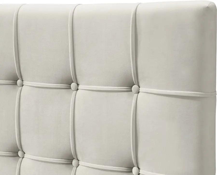 Elly Velvet Queen Bed In Cream - Ellycream-Q - ATL FURNITURE