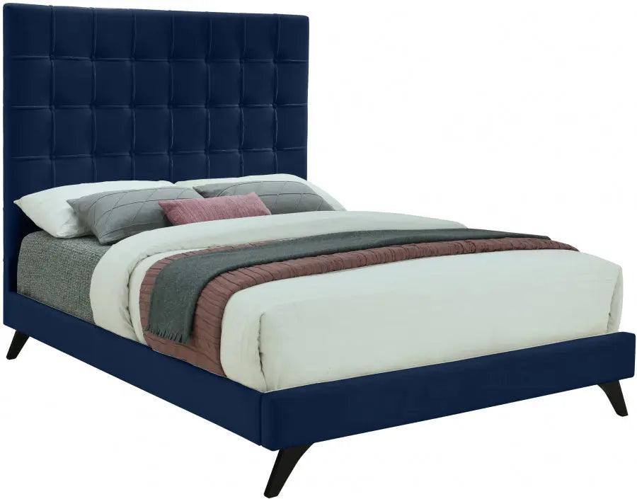 Elly Velvet Queen Bed In Navy - Ellynavy-Q - ATL FURNITURE