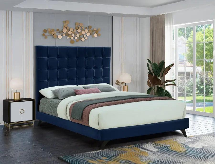 Elly Velvet Queen Bed In Navy - Ellynavy-Q - ATL FURNITURE