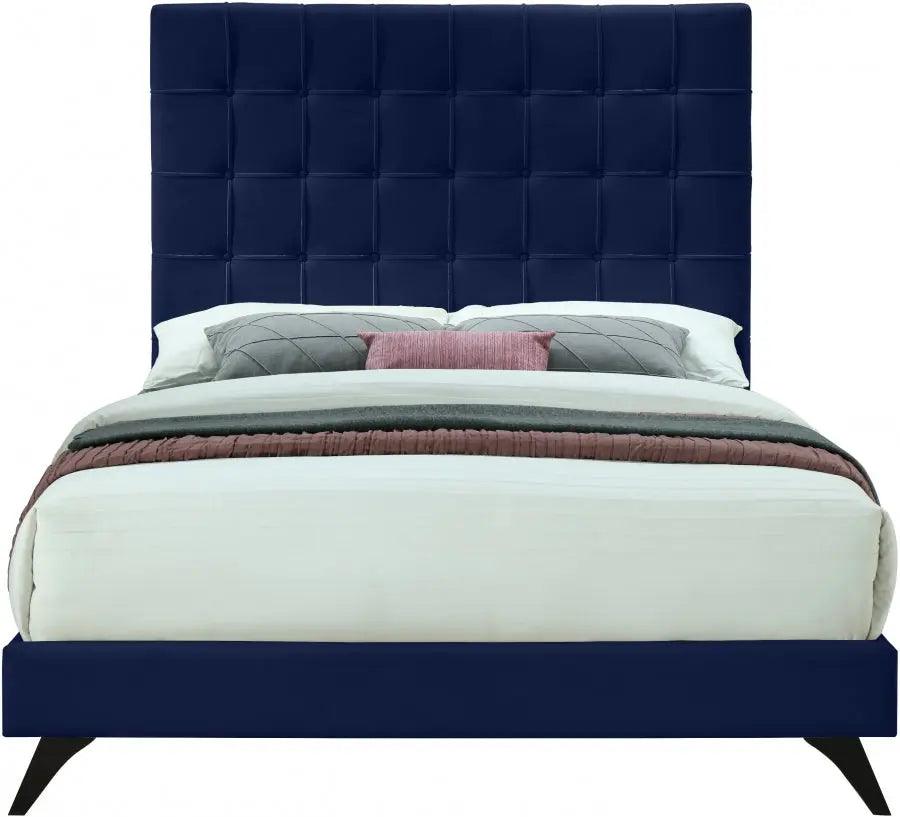 Elly Velvet Queen Bed In Navy - Ellynavy-Q - ATL FURNITURE