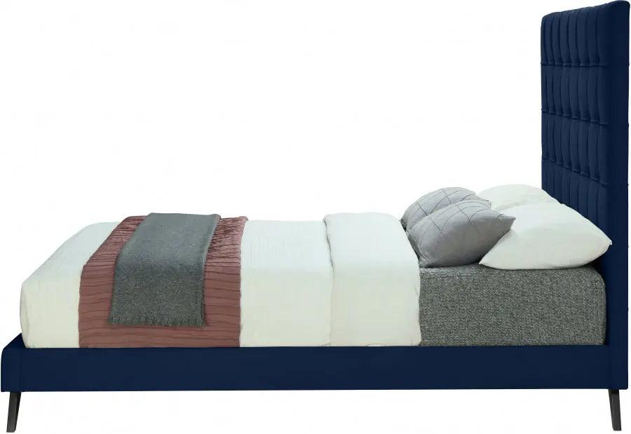 Elly Velvet Queen Bed In Navy - Ellynavy-Q - ATL FURNITURE
