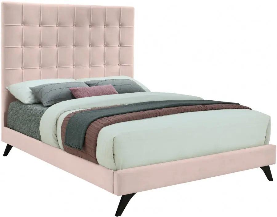 Elly Velvet Queen Bed In Pink - Ellypink-Q - ATL FURNITURE