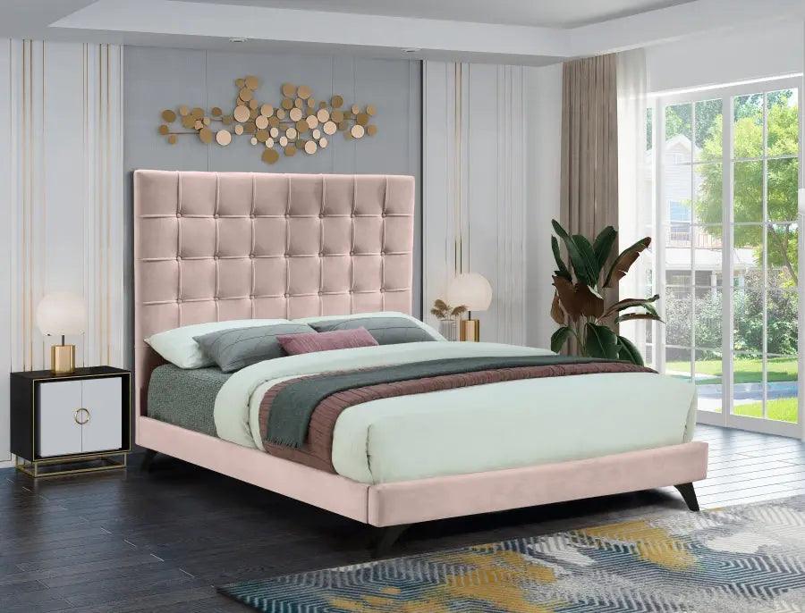 Elly Velvet Queen Bed In Pink - Ellypink-Q - ATL FURNITURE
