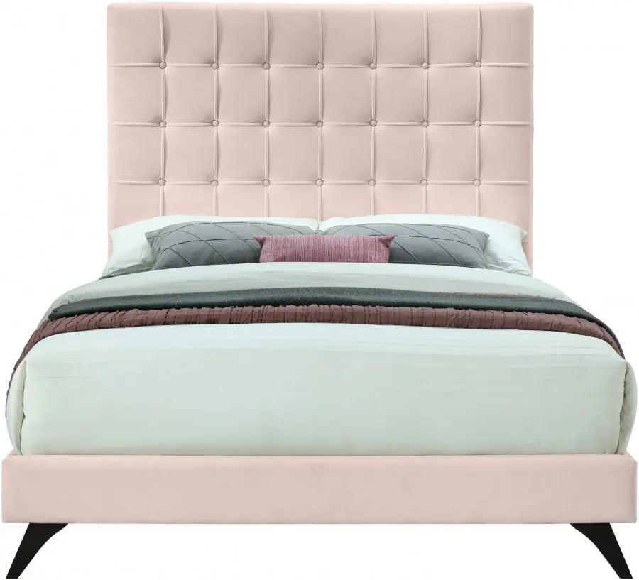 Elly Velvet Queen Bed In Pink - Ellypink-Q - ATL FURNITURE