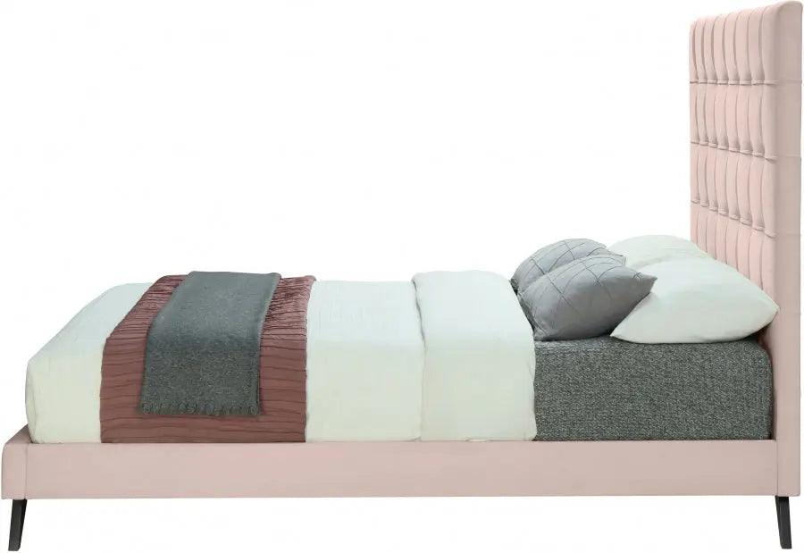 Elly Velvet Queen Bed In Pink - Ellypink-Q - ATL FURNITURE